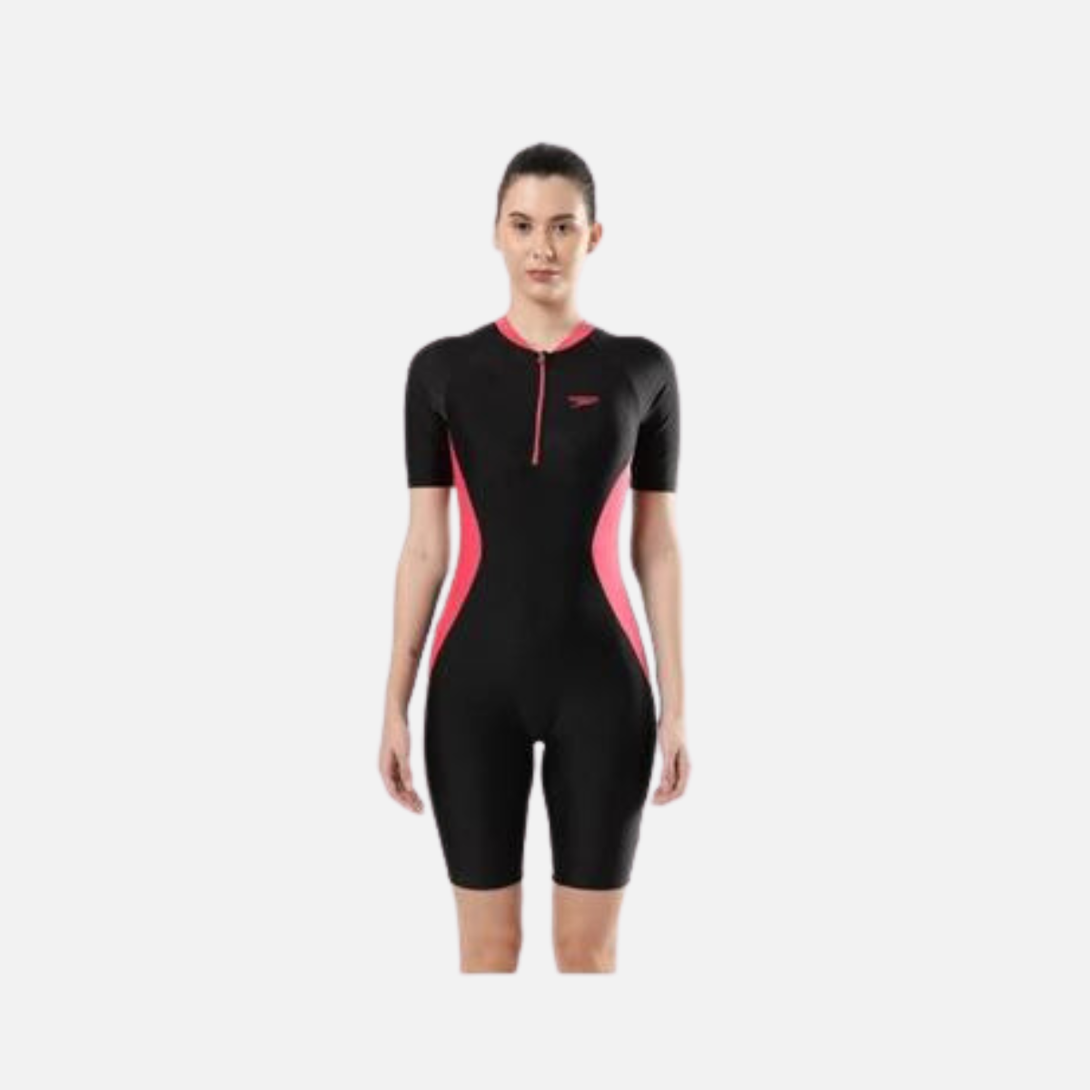 Speedo Essenial Panel Kneesuit Women's Swimsuit -BLACK/RASPBERRYFILL