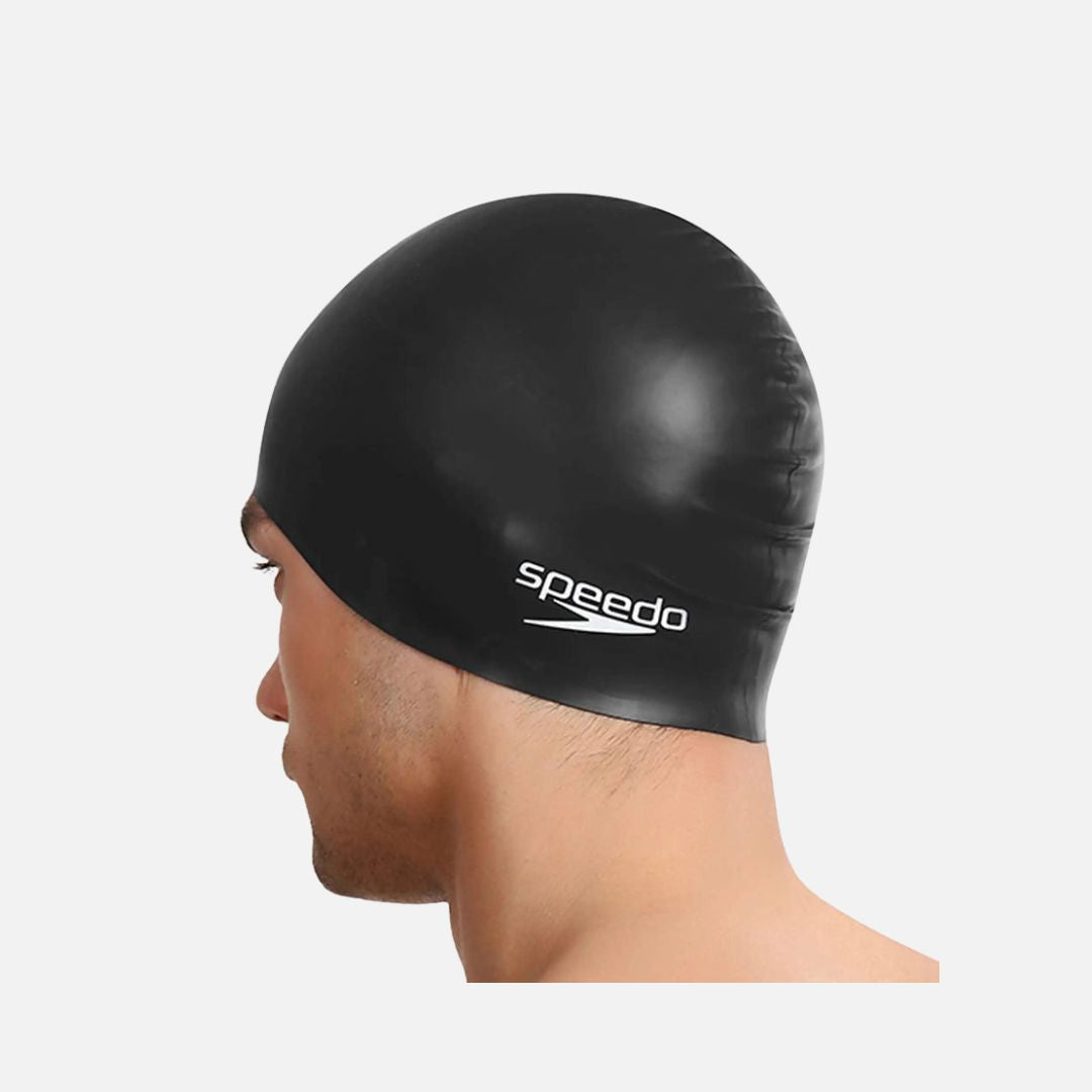 Speedo Unisex Flat Silicone Swim Cap For Men and Women - Black