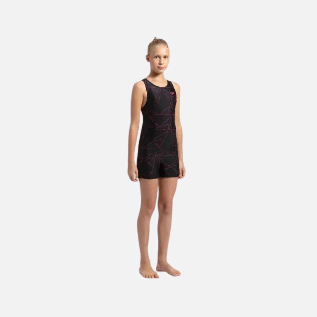 Speedo Kids Girls Boomstar Allover Legsuit Swimsuit -Black/Electric Pink