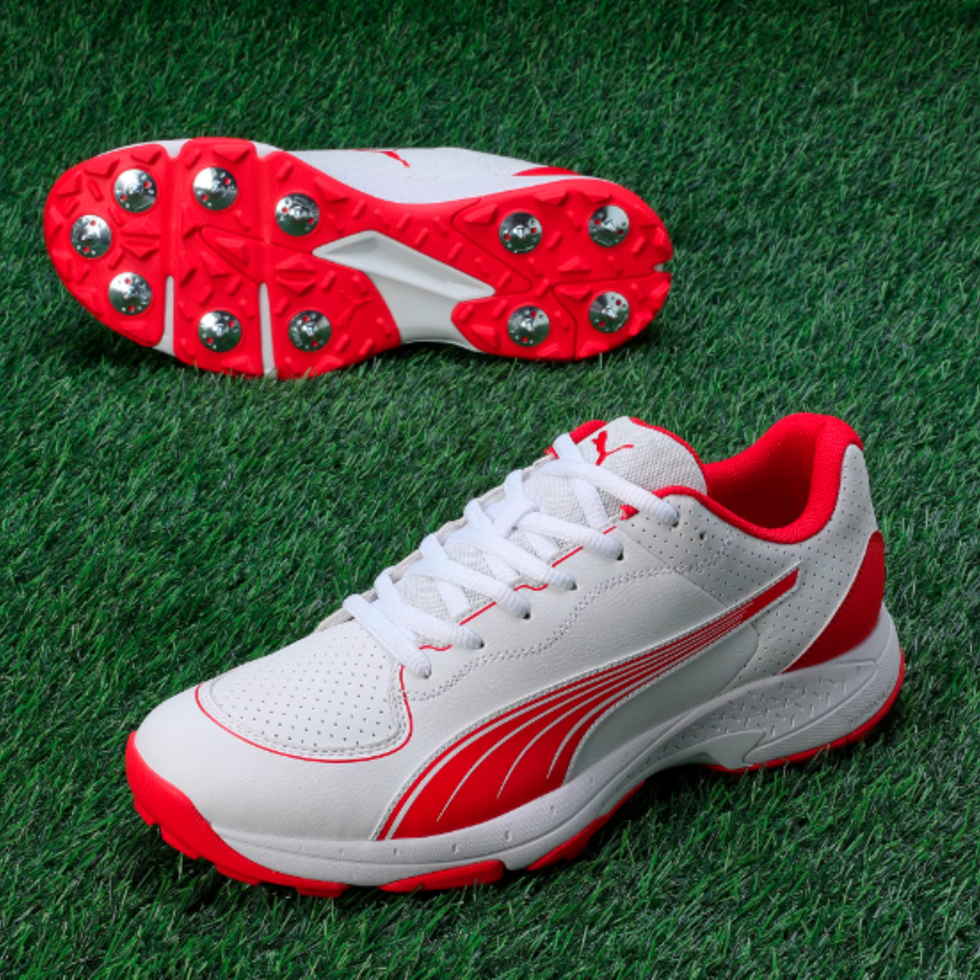 Puma Spike 24.2 Ultralight Cricket Shoes - Puma White/Puma Red