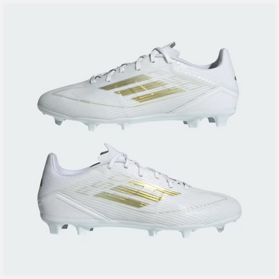 Adidas F50 League Firm/Multi-Ground Men's Football Shoes -Cloud White/Gold Metallic/Cloud White