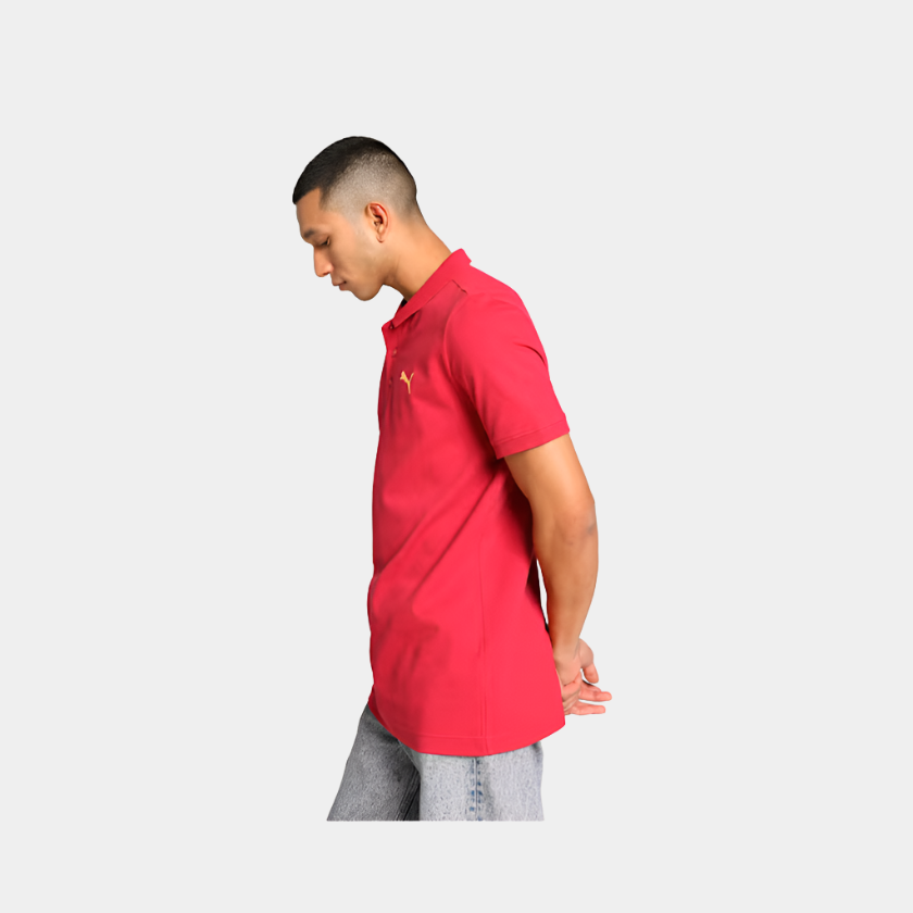 Puma Jacquard Collar Slim Fit Men's  Polo T-shirt -Club Red