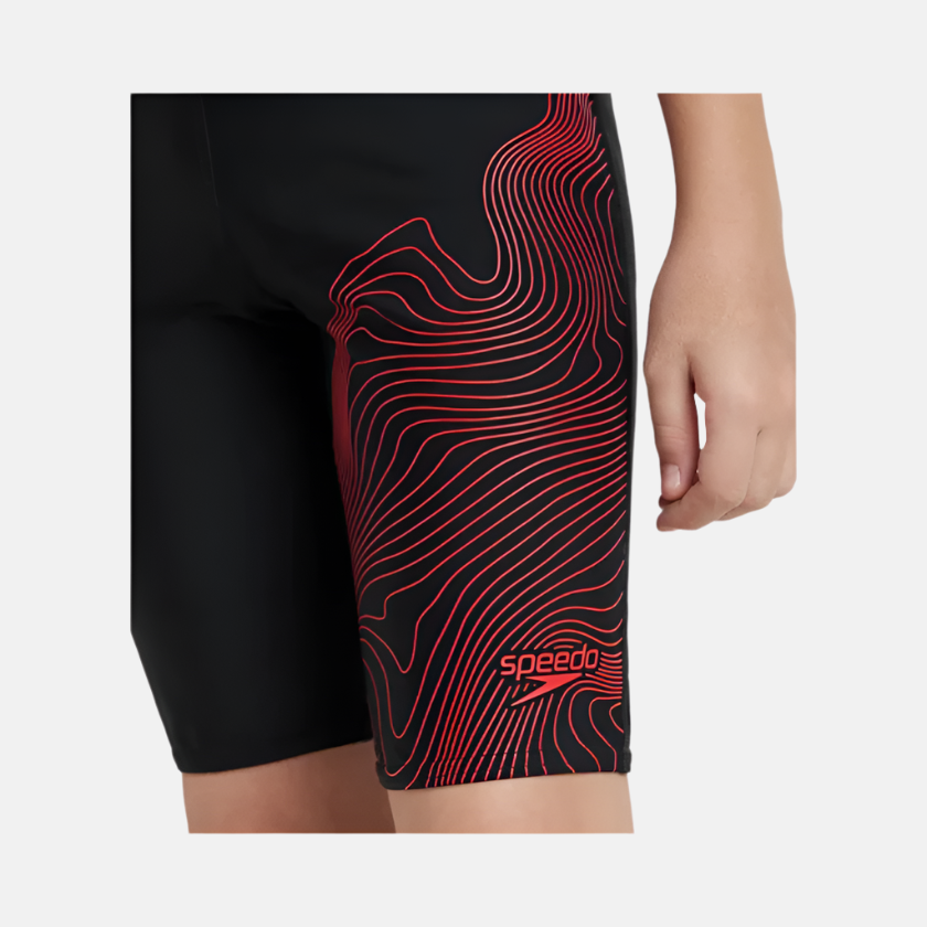 Speedo Endurance10 Tide Print Sports Gala Logo Boy's Jammer -Black/High Risk Red