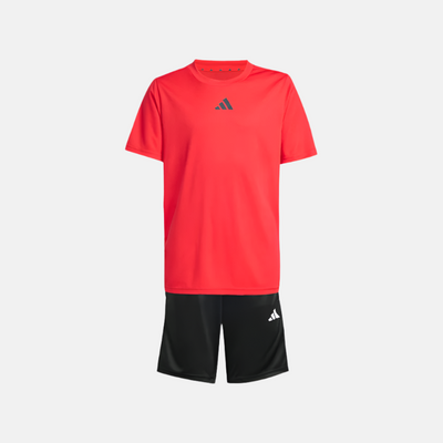 Adidas Train Essentials 3-Stripes Kids Unisex Tee Set (14Year) -Pure Ruby/Black