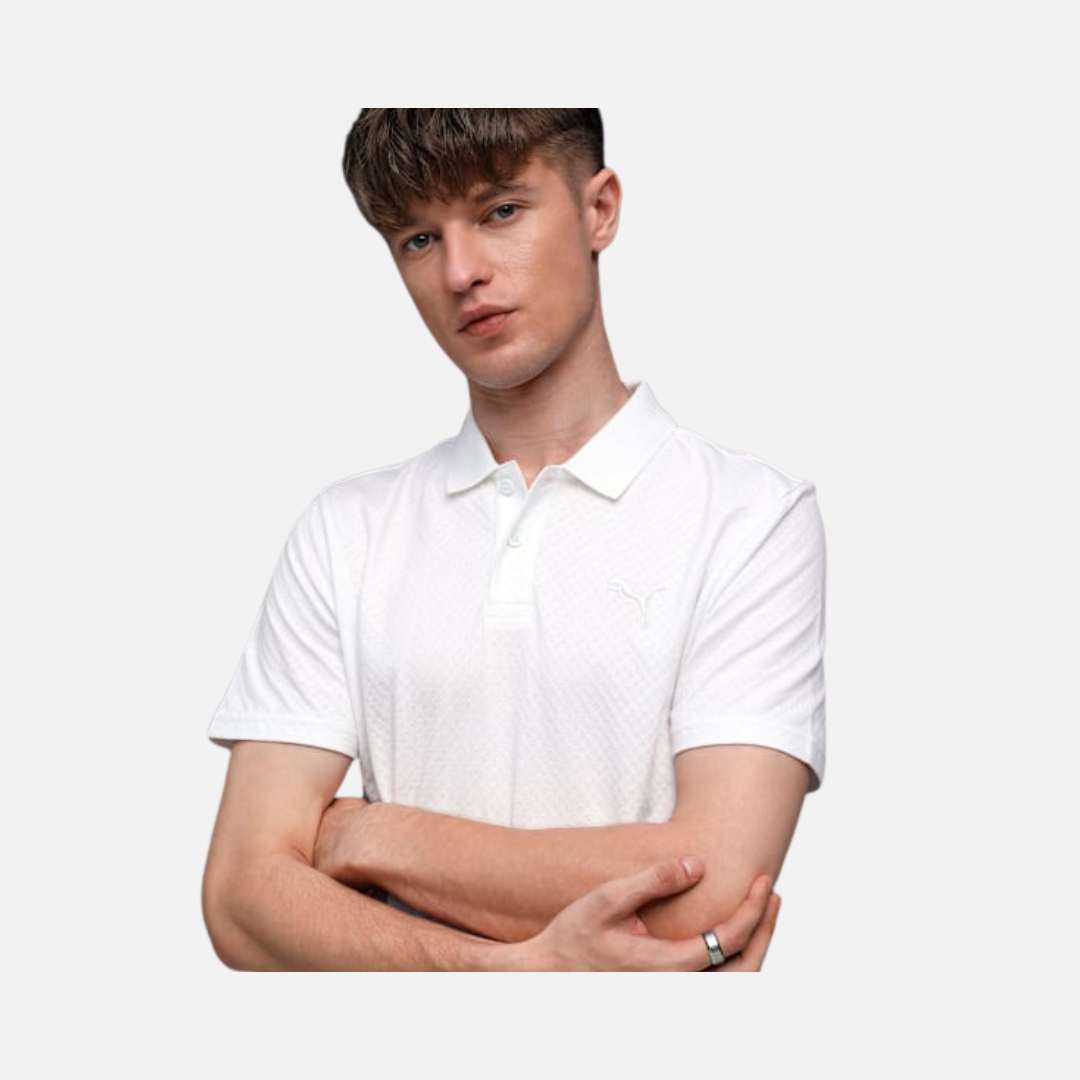 Puma Premium Essentials Men's Jacquard Polo T-shirt-PUMA White