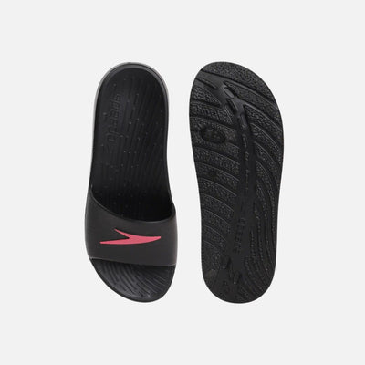 Speedo Women's Single Colour Slides - Black & Raspberry Fill