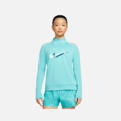 Nike Dri-FIT Swoosh Run 1/4-Zip Women Running T-shirt -Washed Teal/Marina/Reflective Silv/White