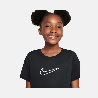 Nike One Fitted Older Kids Girls Dri-FIT Short-Sleeve Top -Black/White