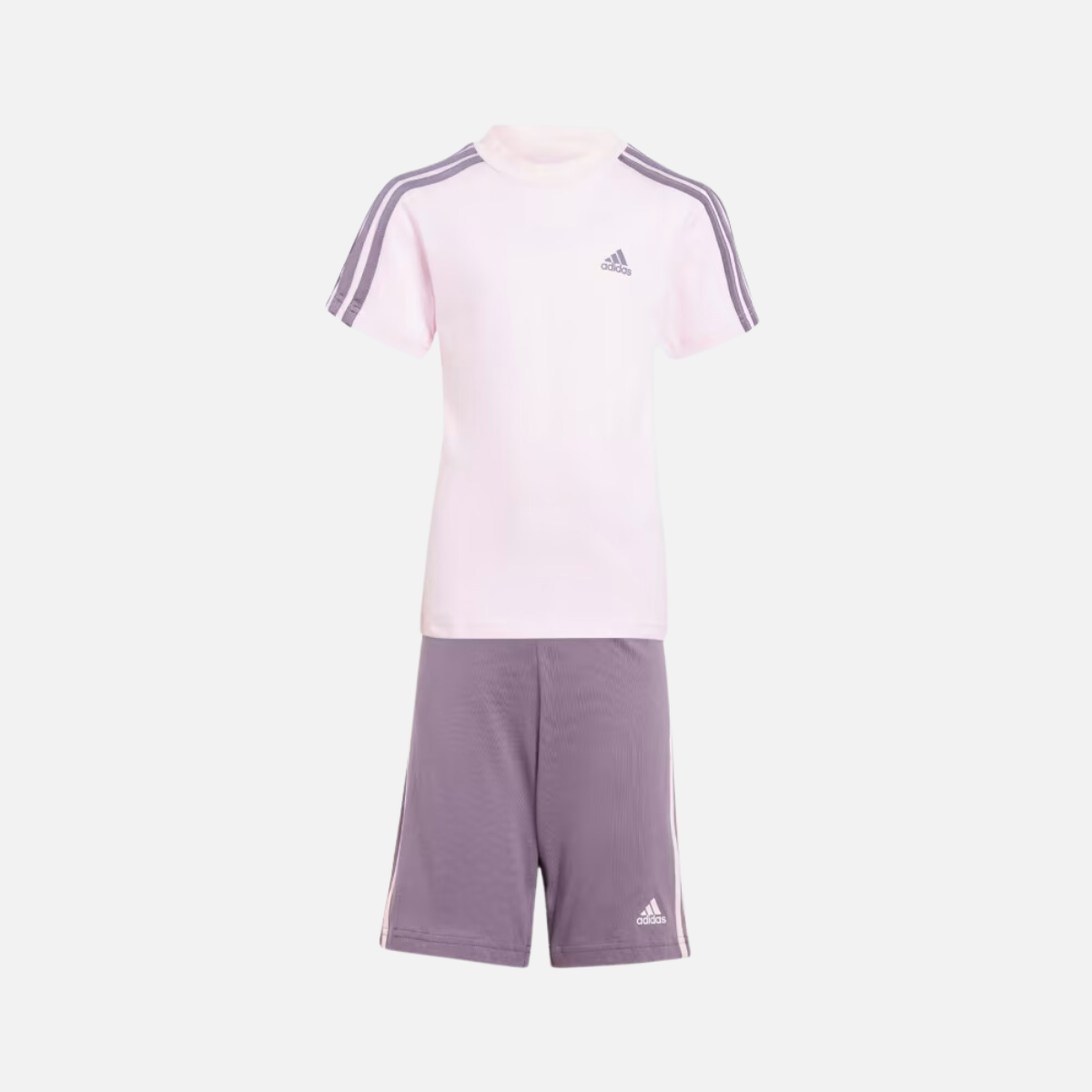 Adidas Essential 3 Stripes Shorts And T-shirt Kids Set (3-8 Years) -Clear Pink