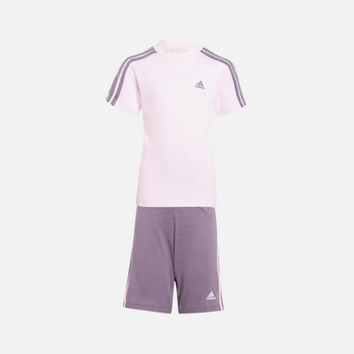 Adidas Essential 3 Stripes Shorts And T-shirt Kids Set (3-8 Years) -Clear Pink