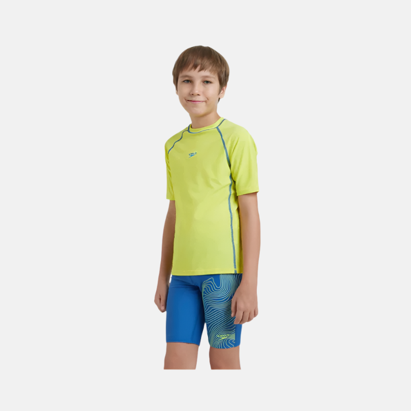 Speedo Enduraflex Short Sleeve Boy's Suntop -Lemon Drizzle/Turkish Sea