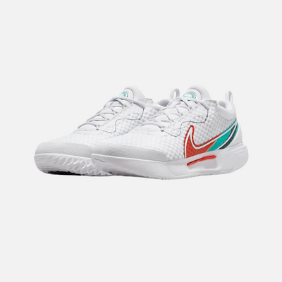 Nike Court Zoom Pro Hard Court Men's Tennis Shoes - White/Habanero Red/Pomegranate/Washed Teal