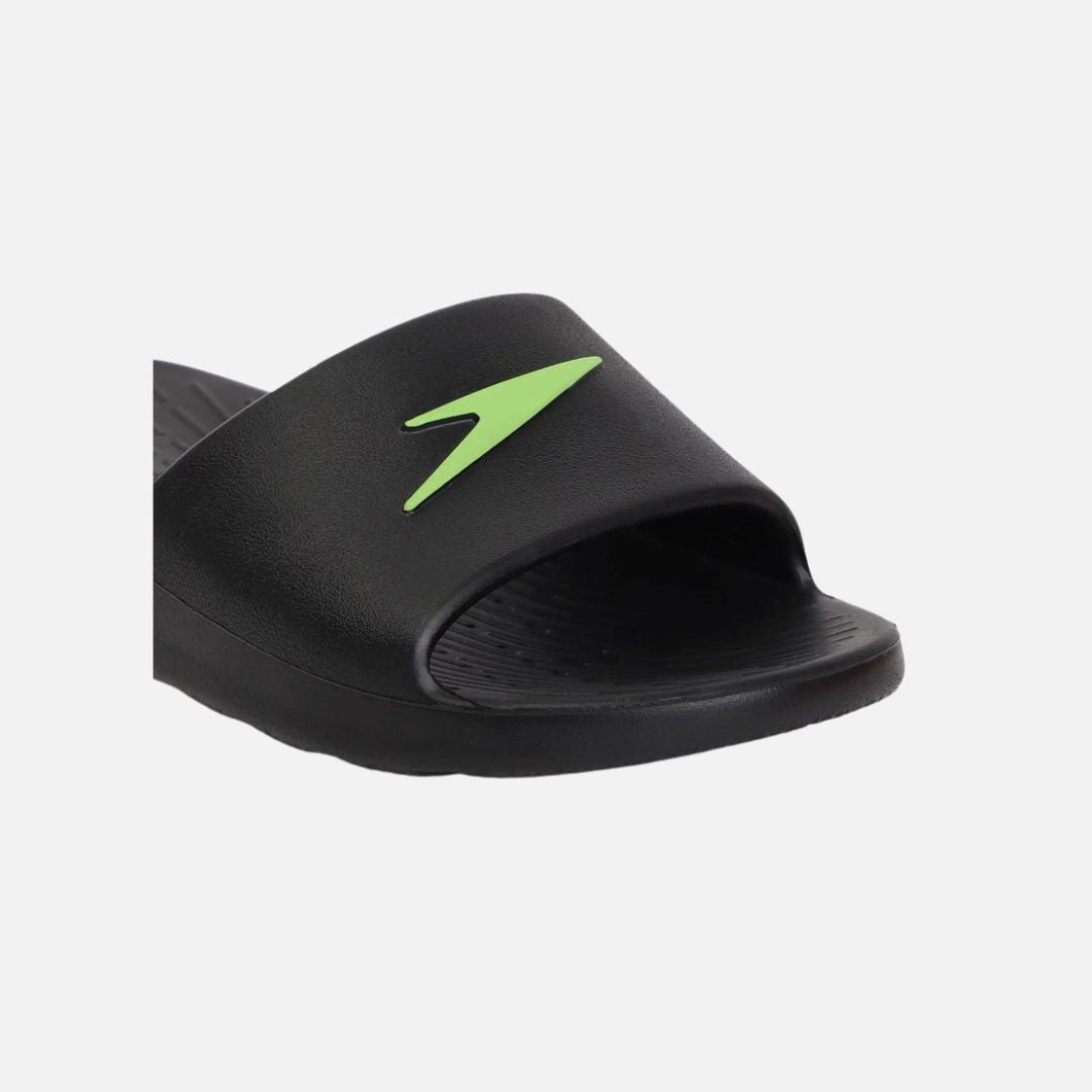 Speed Unisex Junior's Single Colour Slides For Boys and Girls - Black & Atomic Lime