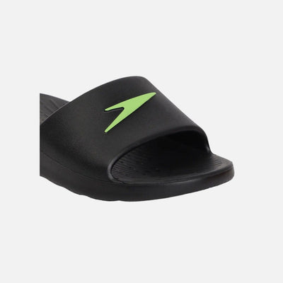 Speed Unisex Junior's Single Colour Slides For Boys and Girls - Black & Atomic Lime