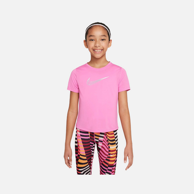 Nike One Older Kids' (Girls') Dri-FIT Short-Sleeve Training Top -Playful Pink/White