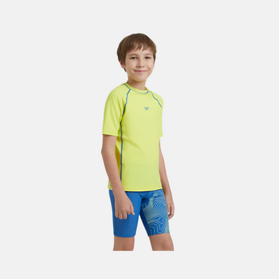 Speedo Enduraflex Short Sleeve Boy's Suntop -Lemon Drizzle/Turkish Sea