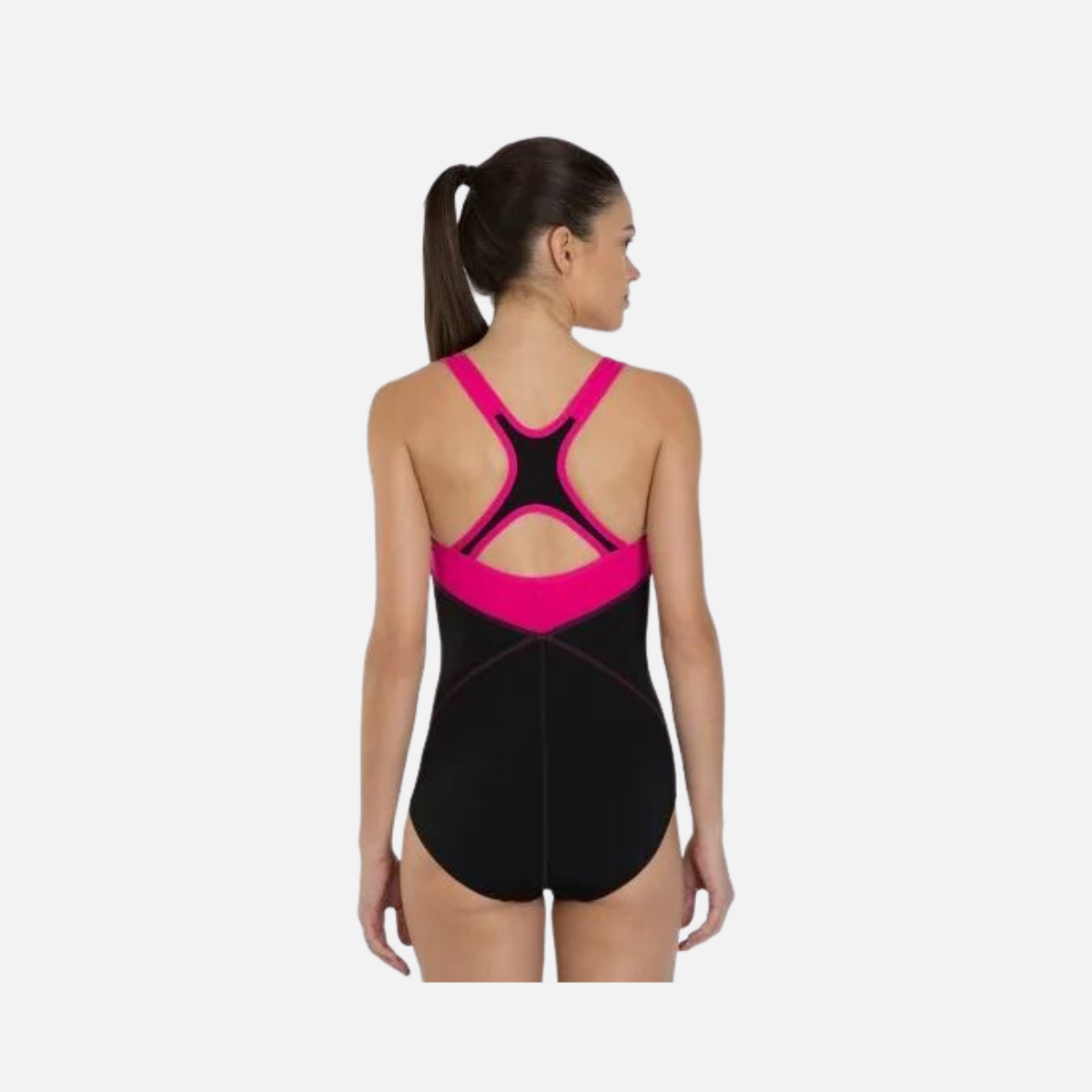 Speedo Fit Kickback Women's Swimsuit -Black/Electric Pink/Lava Red
