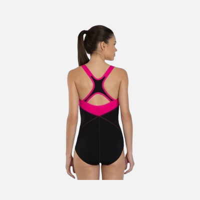 Speedo Fit Kickback Women's Swimsuit -Black/Electric Pink/Lava Red