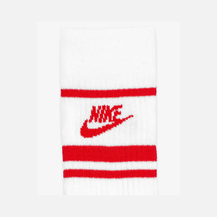 Nike Sportswear Dri-FIT Everyday Essential Crew Socks (3 Pairs) -White/University Red