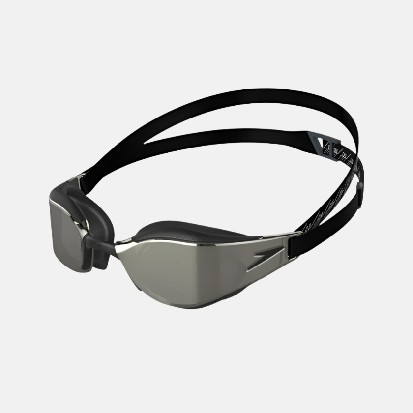 Speedo Fastskin Hyper Elite Hydroscopic Curved Mirror Lens Adult Unisex Swim Goggles -Black/Silver