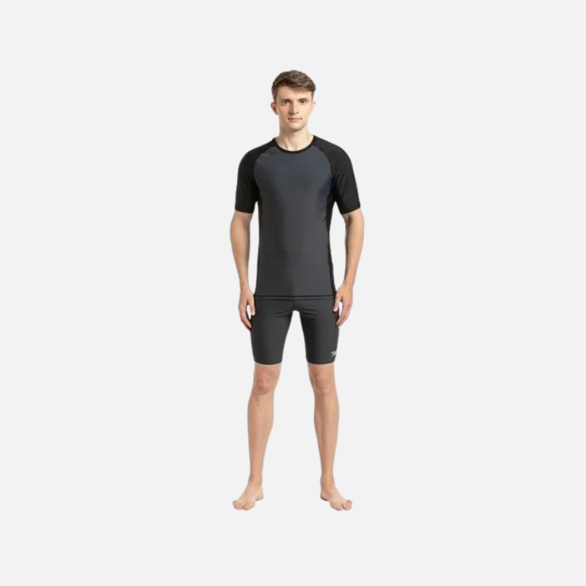 Speedo Adult Male Short Sleeve Swimming Suntop -Oxid Grey/Black