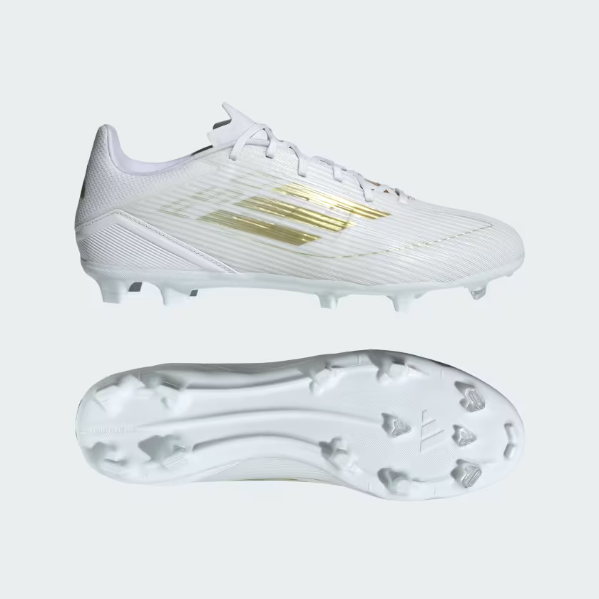 Adidas F50 League Firm/Multi-Ground Men's Football Shoes -Cloud White/Gold Metallic/Cloud White