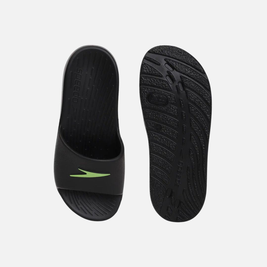 Speed Unisex Junior's Single Colour Slides For Boys and Girls - Black & Atomic Lime