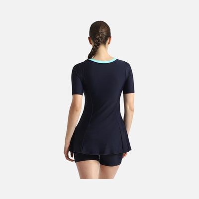 Speedo Women's Endurance10 Closedback Sleeved Swimdress With Boyleg - True Navy & Arctic Glass