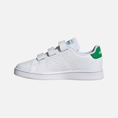 Adidas Advantages Court Lifestle Hook and Loop Kids Unisex Shoes (4-7Year) -Cloud White/Green/Core Black