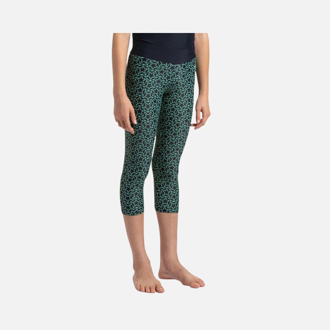Speedo Girl's Endurance 10 Boomstar Printed Active Capri - True Navy & Green Glow