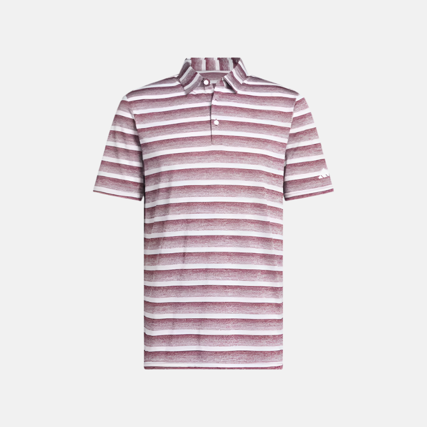 Adidas Two-Color Striped Men's Golf Polo T-Shirt -Aurora Ruby/White