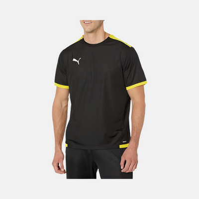 Puma Teamliga Striped Jersey Men's T-Shirt -Black/Cyber Yellow