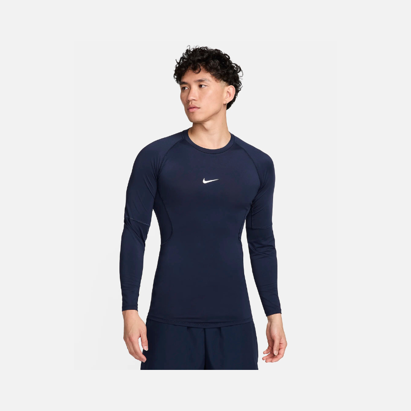 Nike Pro Men's Dri-FIT Tight Long-Sleeve Fitness Top -Obsidian/White