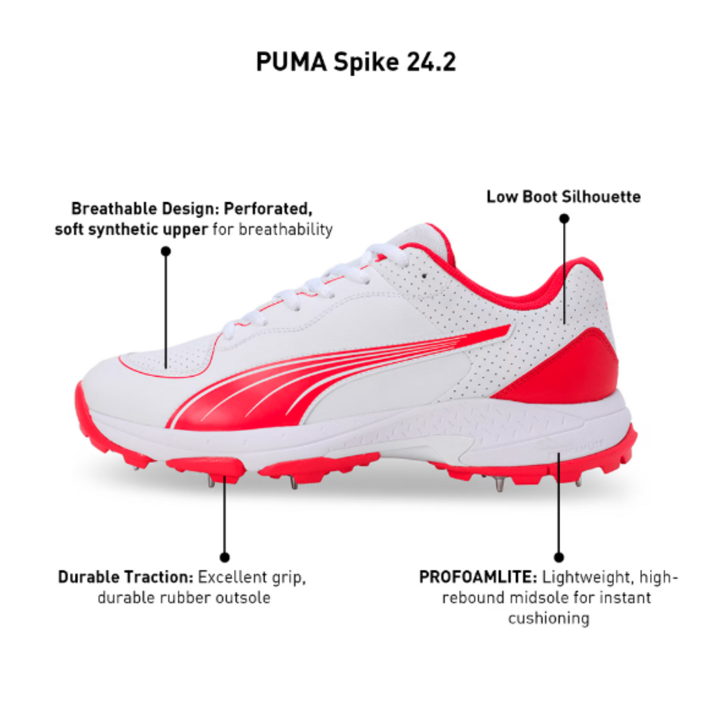 Puma Spike 24.2 Ultralight Cricket Shoes - Puma White/Puma Red