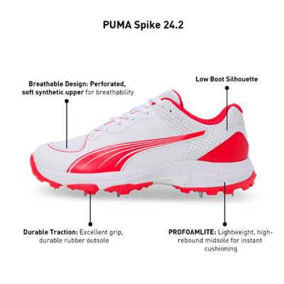 Puma Spike 24.2 Ultralight Cricket Shoes - Puma White/Puma Red