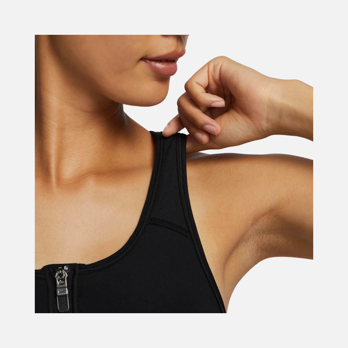 Nike Swoosh Women's Medium-Support Padded Zip-Front Sports Bra -Black/Black/White