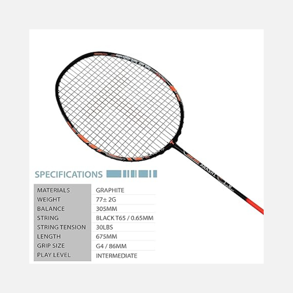 Tanso Arashi 1.0 Full Graphite Badminton Racquet -Orange/Blue/Green