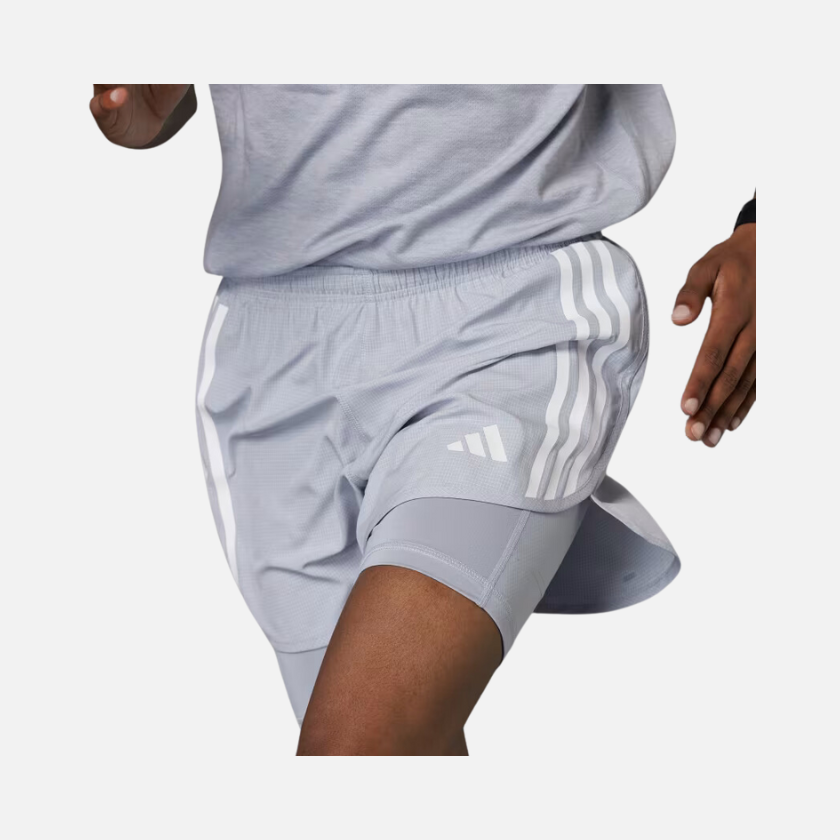 Adidas Own The Run 3 Stripes 2 in 1 Men's Running Shorts -Halo Silver Mel