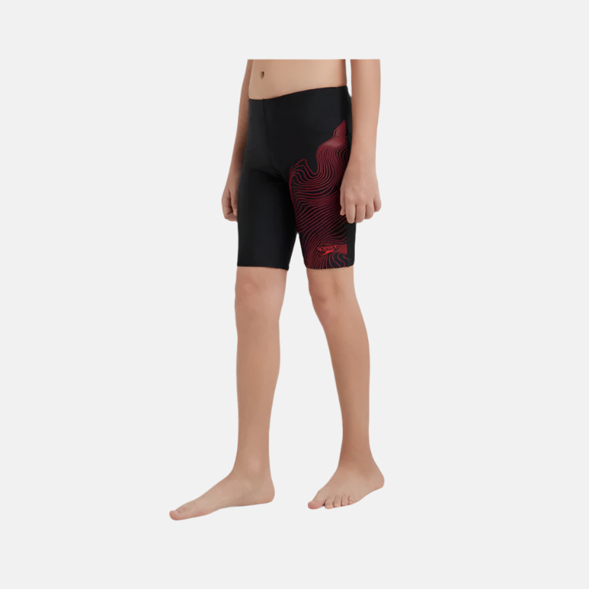 Speedo Endurance10 Tide Print Sports Gala Logo Boy's Jammer -Black/High Risk Red