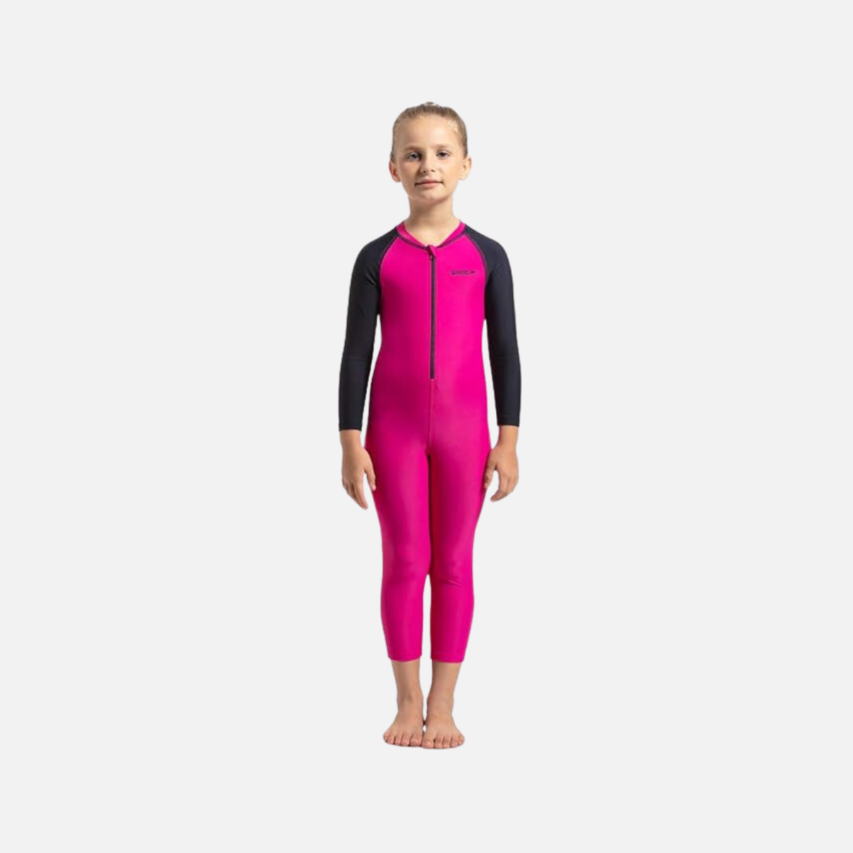 Speedo Color Block All In One Suit For Kids Girl -Electric Pink/True Navy