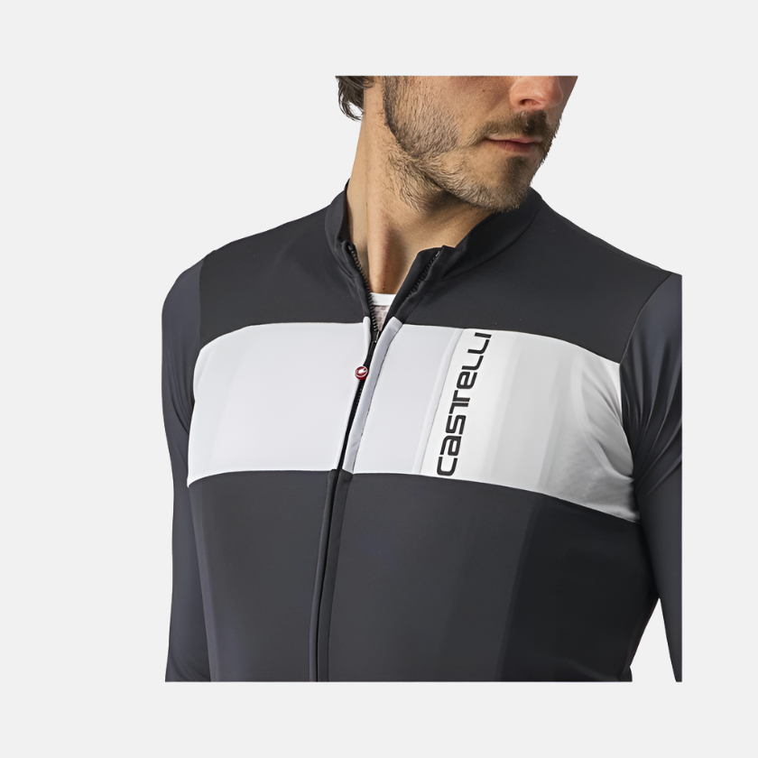 Castelli Prologo 7 Long Sleeve Mens Cycling Jersey -Light Black/Silver Gray/Ivory