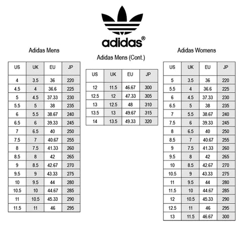 Adidas running shoes size top chart