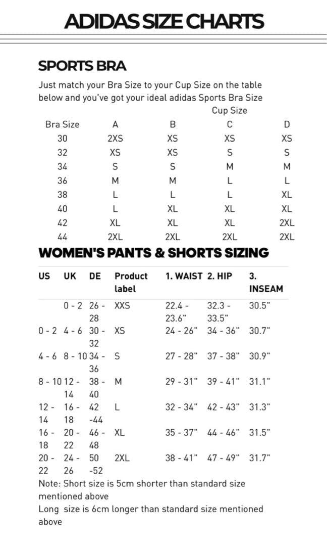 Adidas sports bra size chart cheap