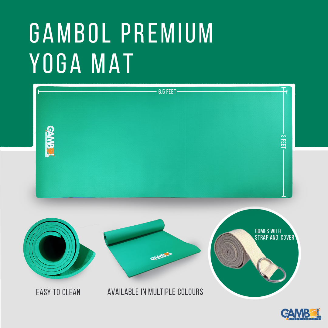 Gambol Yoga Mat (24*72) 4mm with Belt and Cover