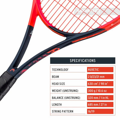 Head Radical MP 2023 Unstrung Tennis Racquet -Orange/Black