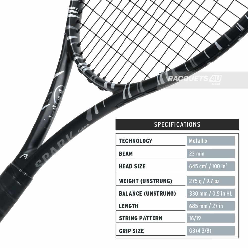 Head Mx Spark Suprm Stealth Tennis Racquet -Grey/Black