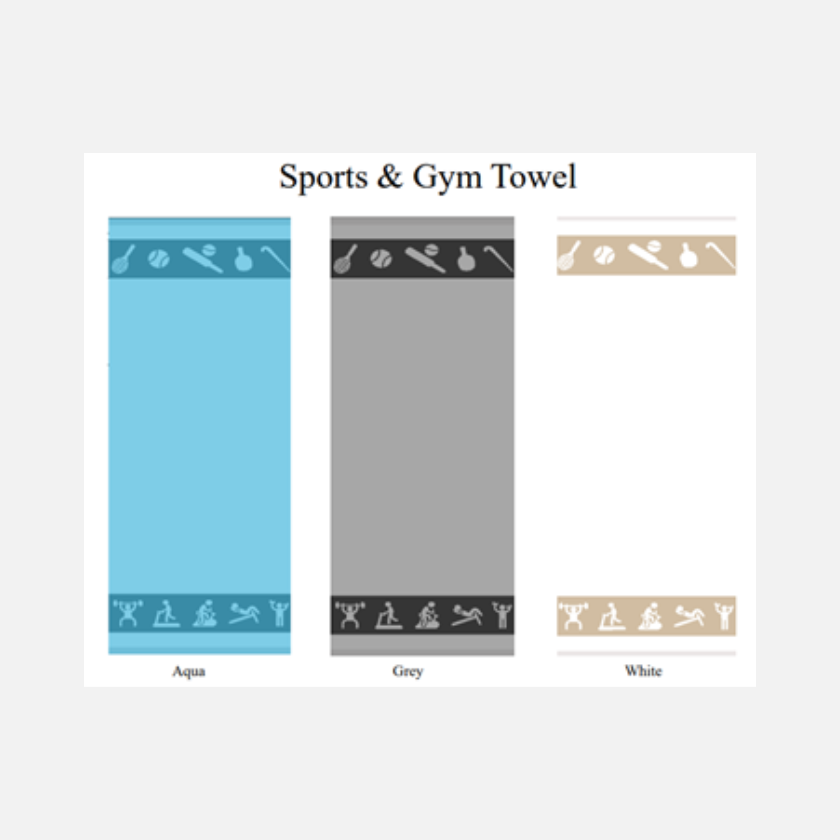 Welspun Premium Sports and Gym Towel -White/Aqua/Grey