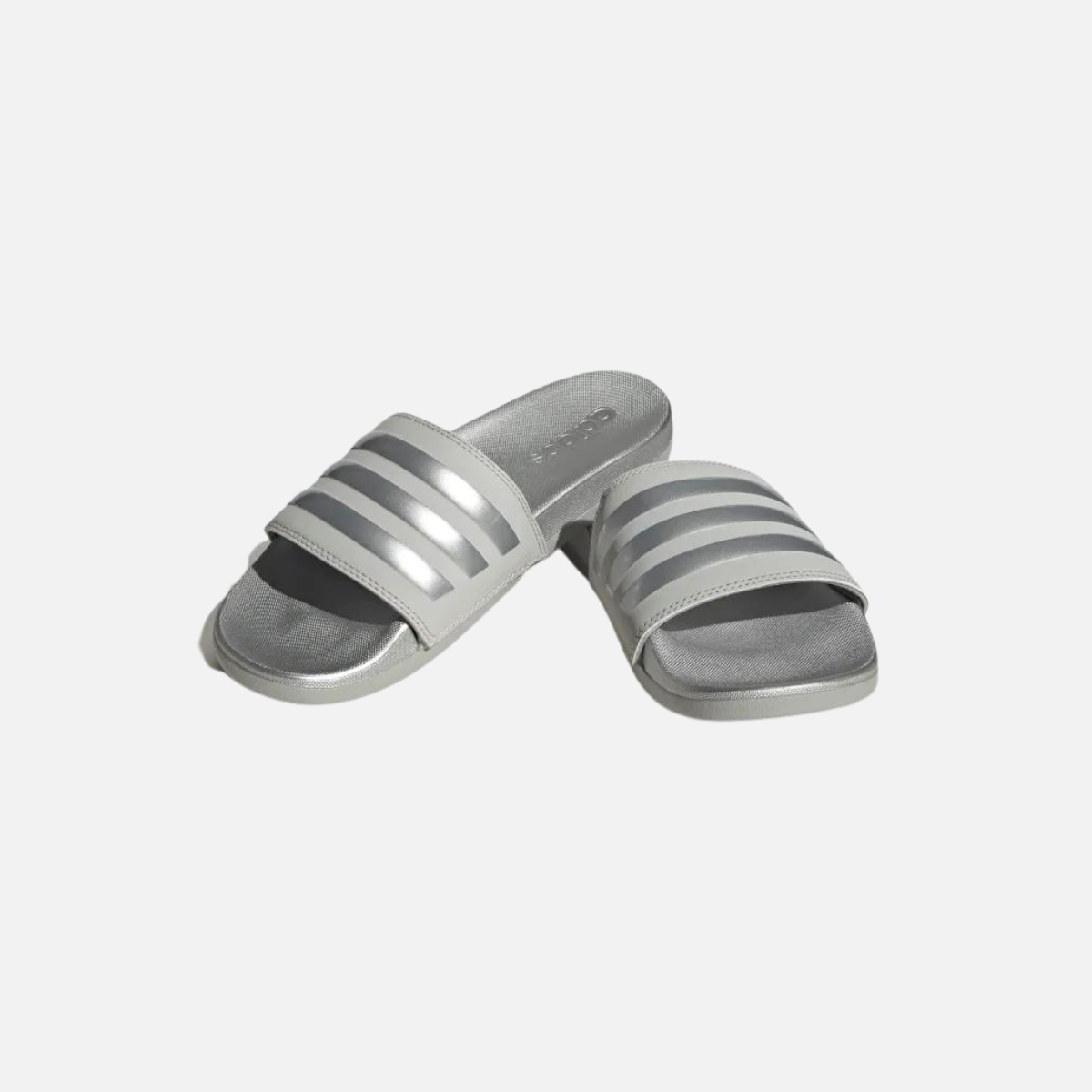 Adidas Adilette comfort slides- Grey Two/Silver Metallic/Grey Two