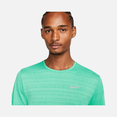Nike Men Dri-FIT Miler Short Sleeve Running Top-Light-menta/Reflectiv Silv