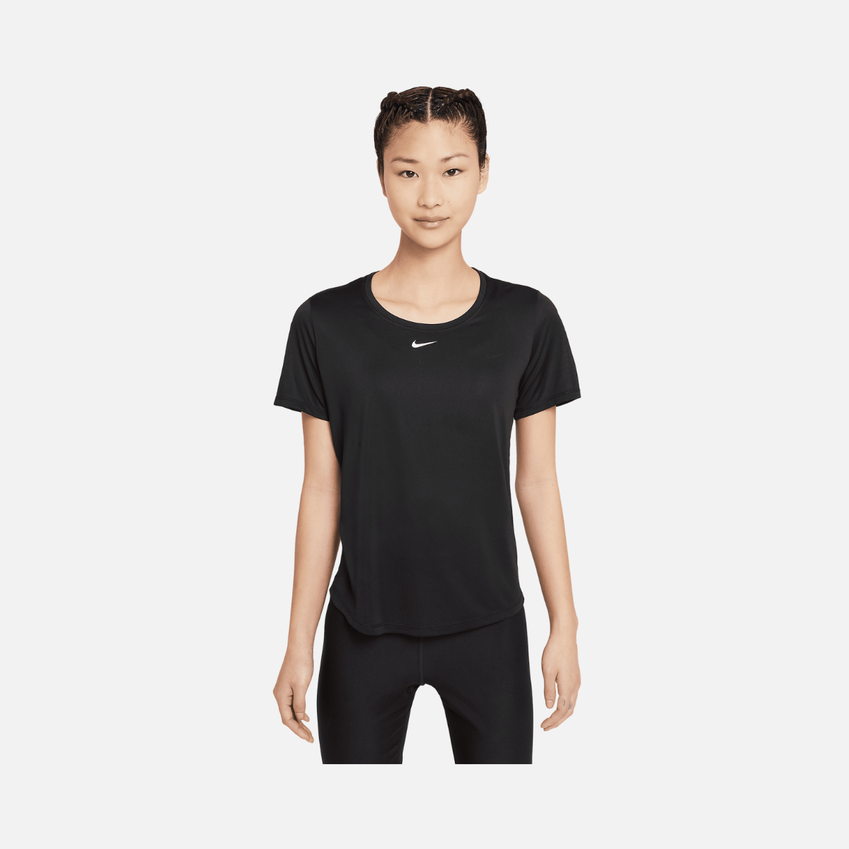 Nike Dri-Fit One Womens Standard-Fit Short Sleeve Top -Black/White